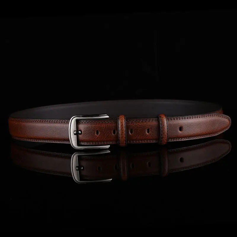 Men's Genuine Leather Belt Brown Silver Buckle - Image 8