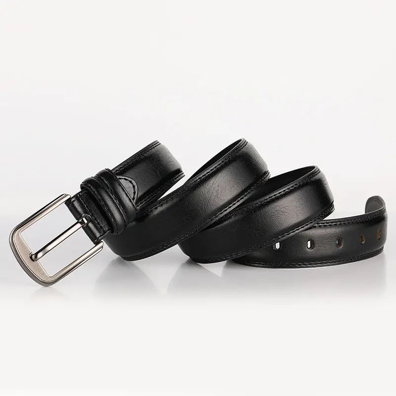 Men's Genuine Leather Belt Brown Silver Buckle - Image 9