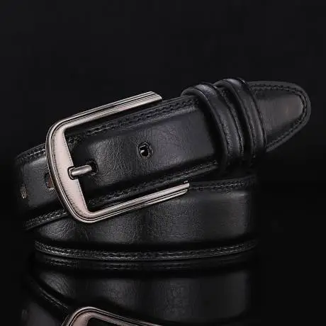 Men's Genuine Leather Belt Brown Silver Buckle - Image 2