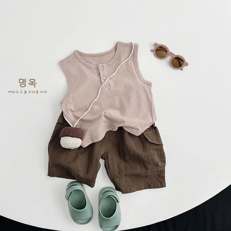 Kids Sleeveless T-Shirt Grey 2026 Summer Korean Style - Image 6