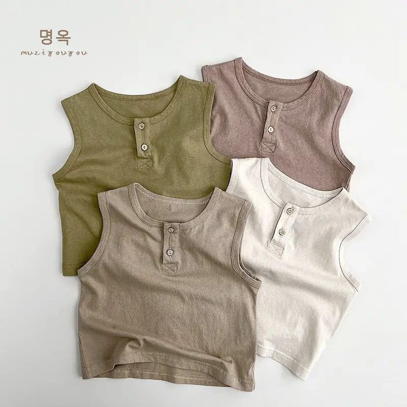 Kids Sleeveless T-Shirt Grey 2026 Summer Korean Style — feature 18