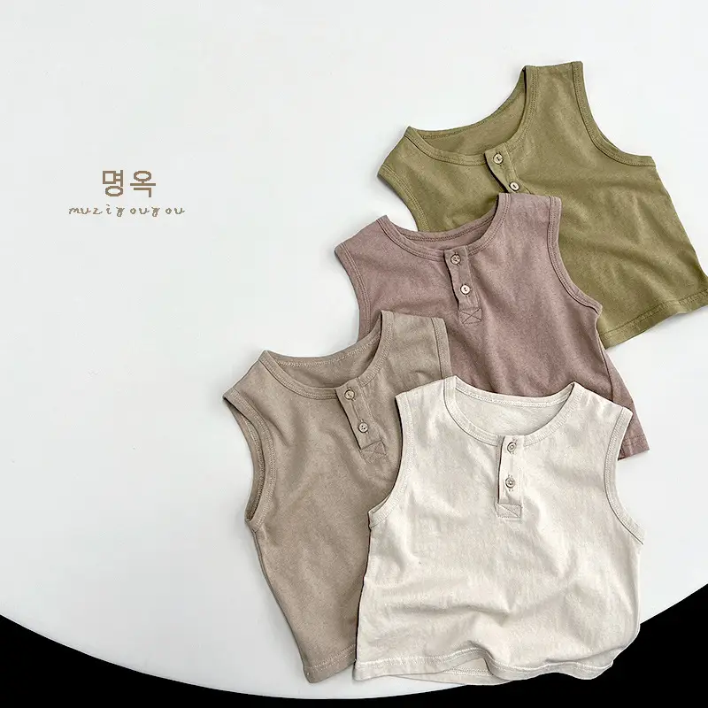 Kids Sleeveless T-Shirt Grey 2026 Summer Korean Style — feature 21
