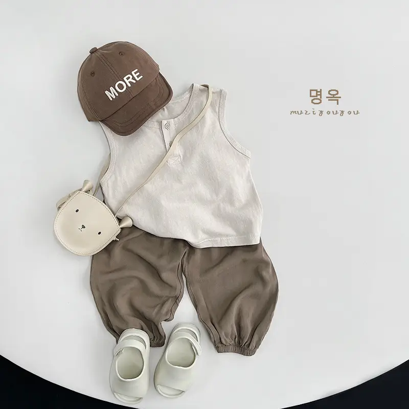 Kids Sleeveless T-Shirt Grey 2026 Summer Korean Style — feature 26