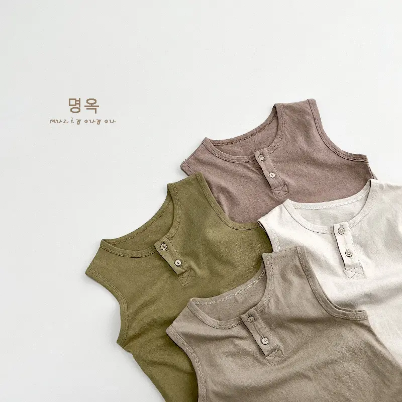 Kids Sleeveless T-Shirt Grey 2026 Summer Korean Style — feature 27