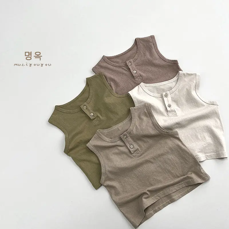 Kids Sleeveless T-Shirt Grey 2026 Summer Korean Style — feature 32