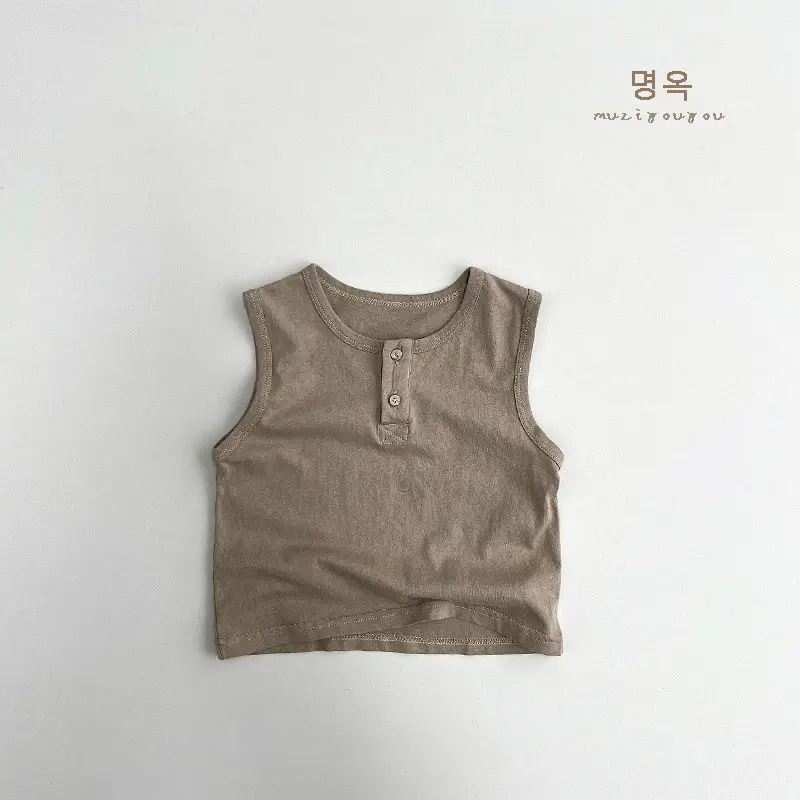 Kids Sleeveless T-Shirt Grey 2026 Summer Korean Style - Image 2
