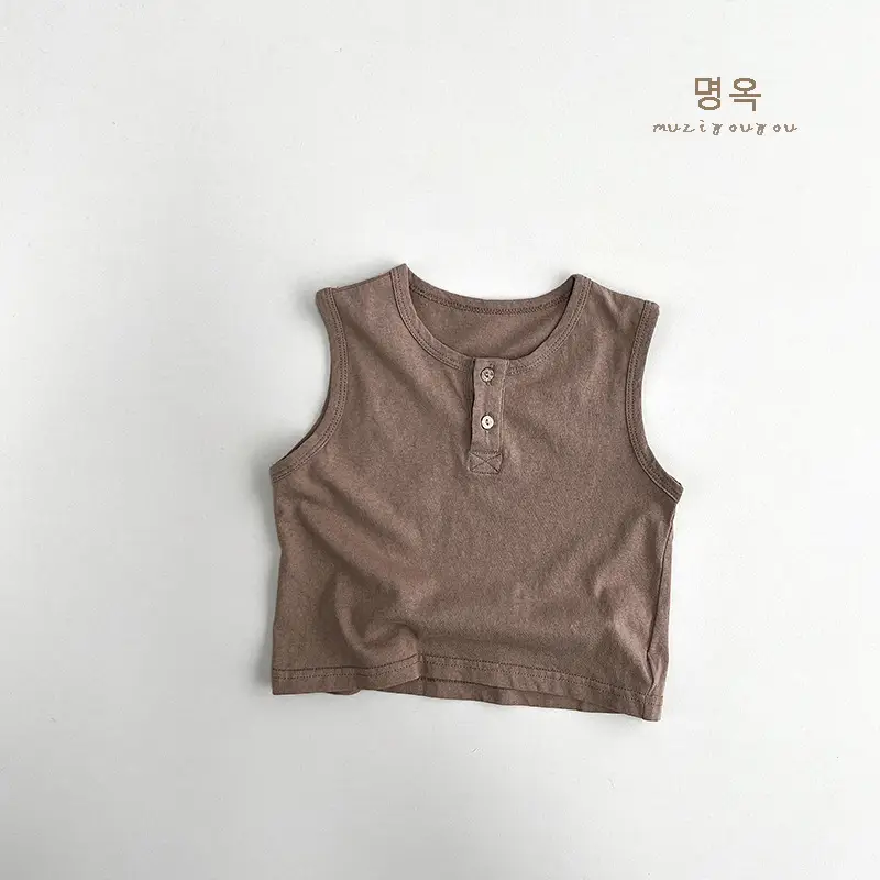 Kids Sleeveless T-Shirt Grey 2026 Summer Korean Style - Image 3