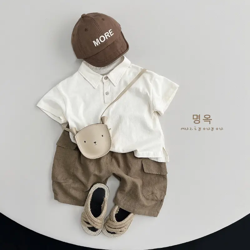 White Cotton Boys Polo Shirt Short Sleeve Summer