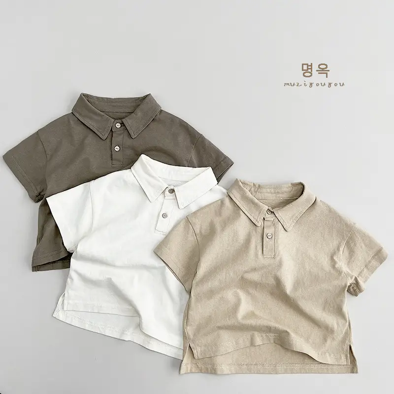 White Cotton Boys Polo Shirt Short Sleeve Summer — feature 18