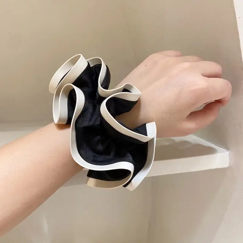 Black & White French Style Hair Ring with Satin Finish - Image 4