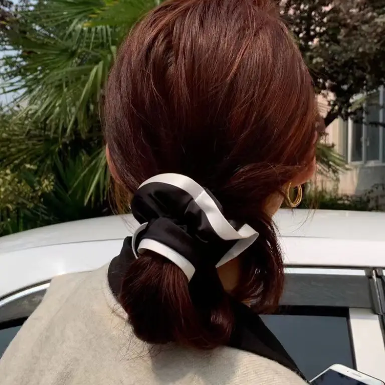 Black & White French Style Hair Ring with Satin Finish - Image 5
