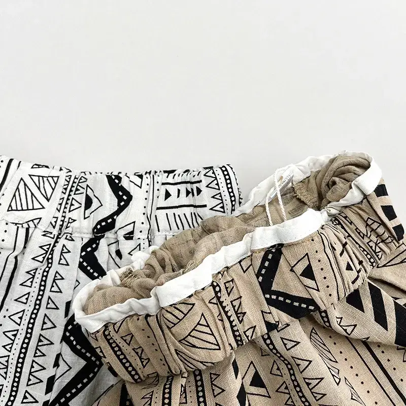 Geometric Printed Capri Pants for Boys Girls Summer Slub Cotton Wide Leg Casual - Image 16
