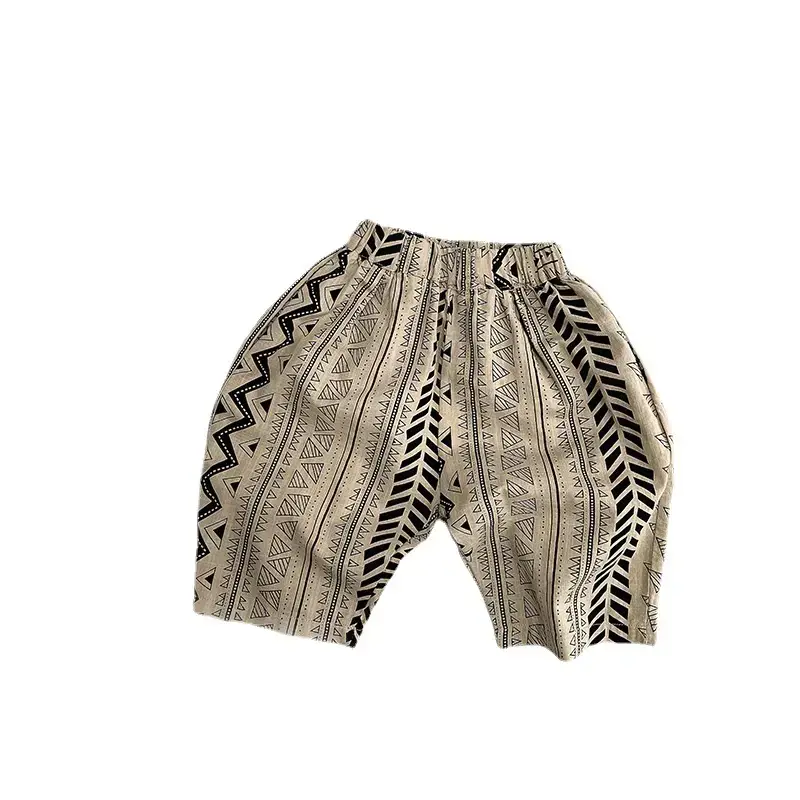 Geometric Printed Capri Pants for Boys Girls Summer Slub Cotton Wide Leg Casual - Image 17