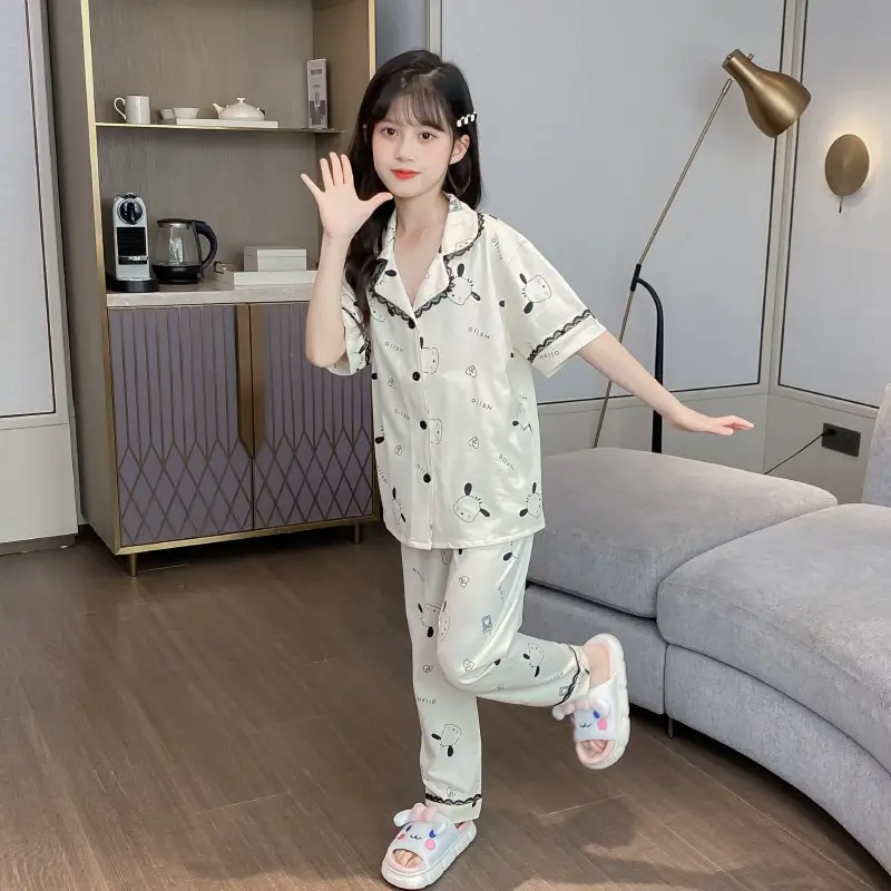 Girls 2-Piece Cotton Pajamas Green Lace Dog Print - Image 6