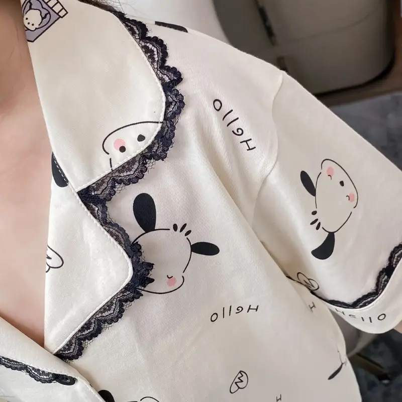 Girls 2-Piece Cotton Pajamas Green Lace Dog Print - Image 7