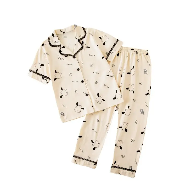 Girls 2-Piece Cotton Pajamas Green Lace Dog Print - Image 9