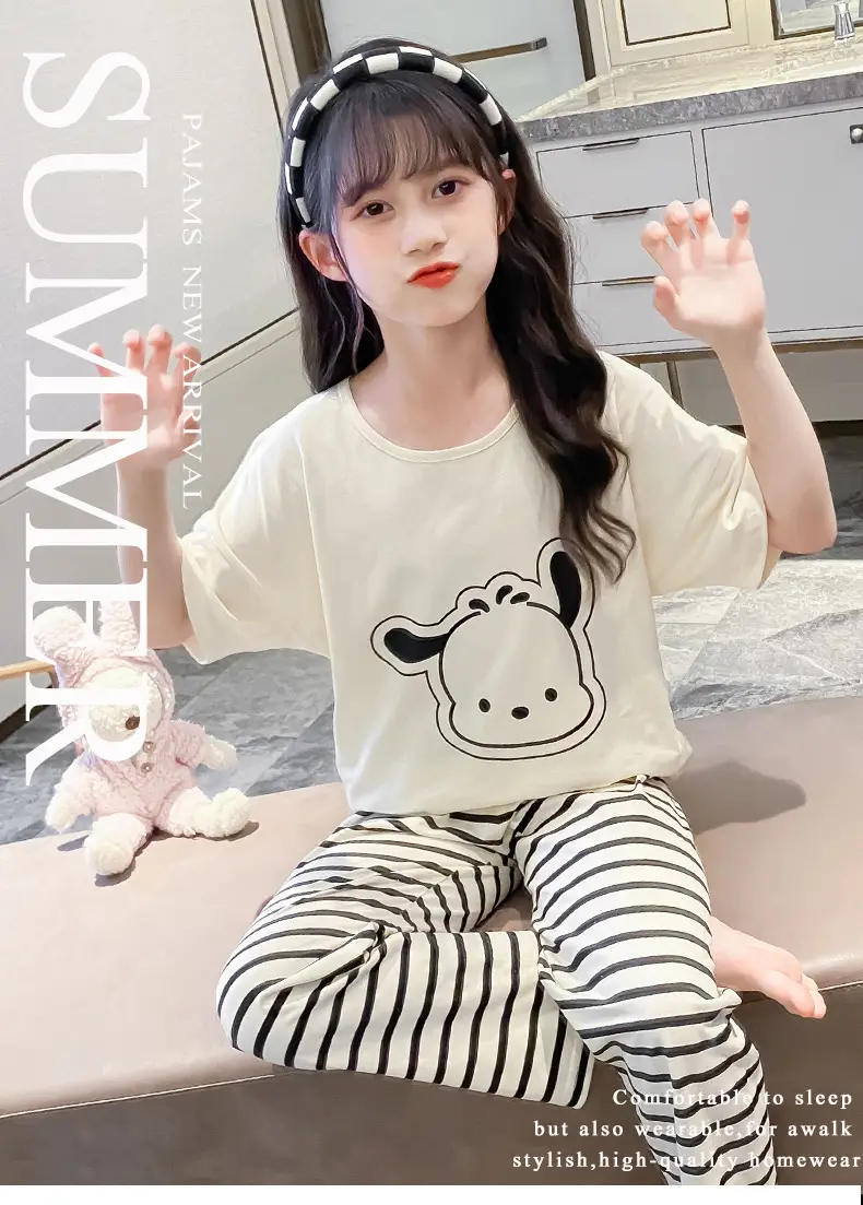 Girls 2-Piece Cotton Pajamas Green Lace Dog Print — feature 13