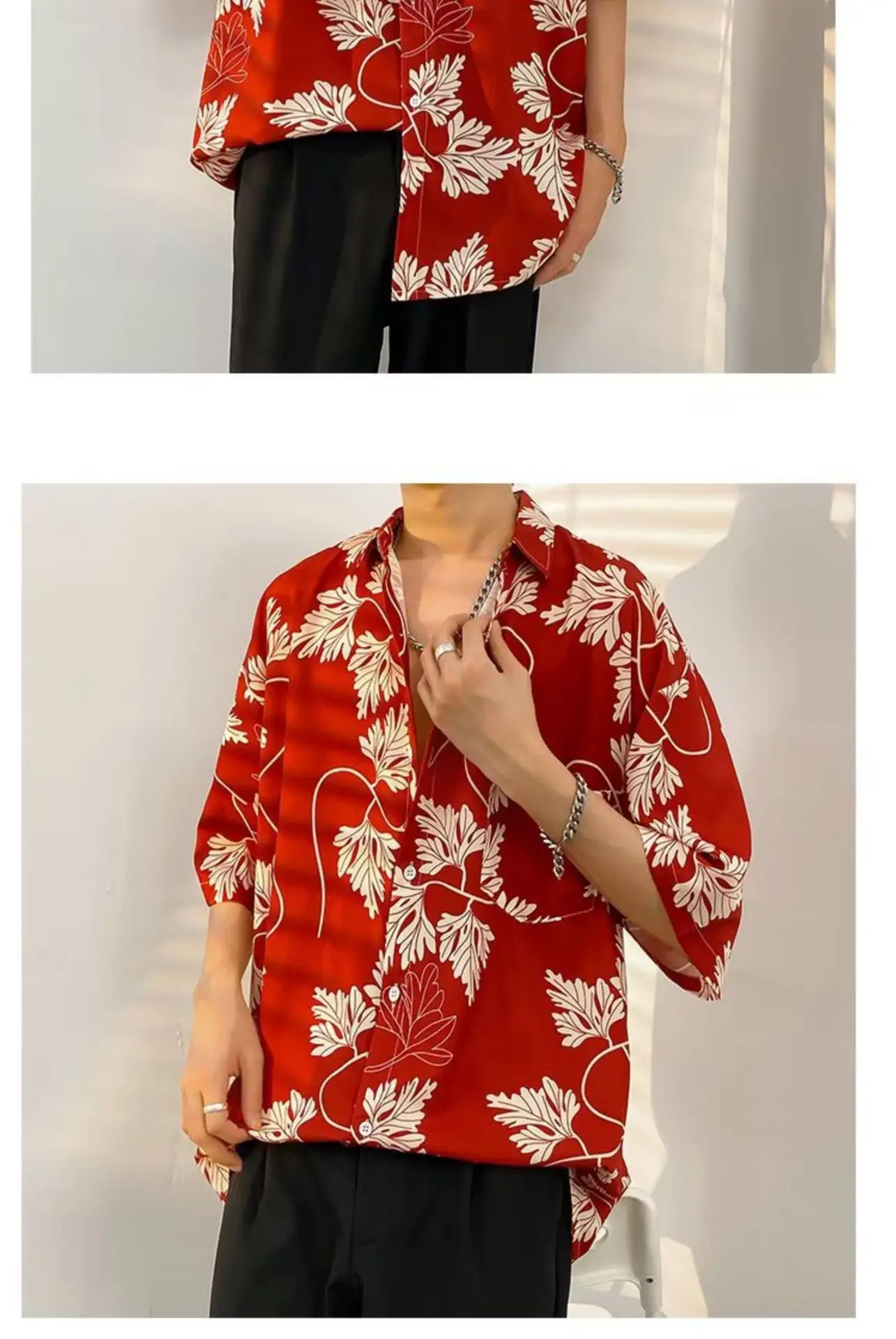 Men Vintage Floral Short Sleeve Shirt Yellow Black — feature 10