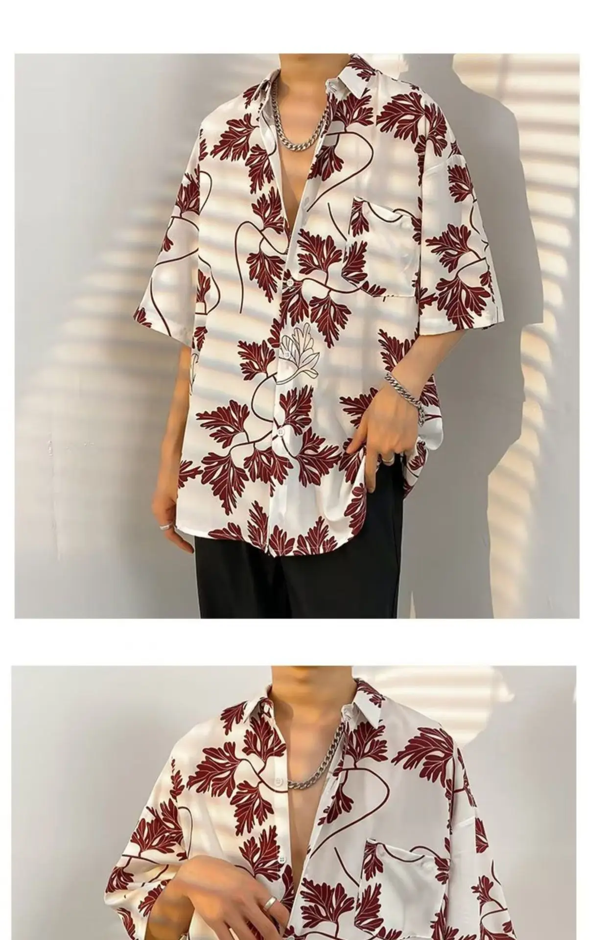 Men Vintage Floral Short Sleeve Shirt Yellow Black — feature 11