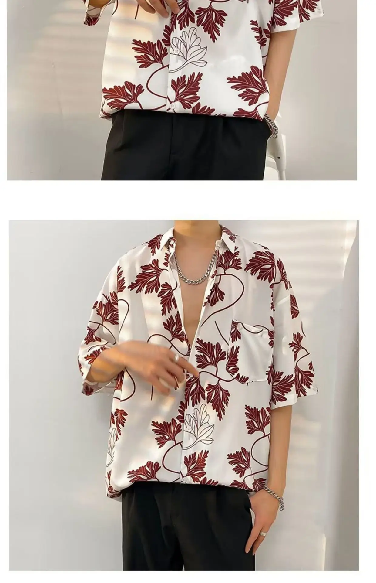 Men Vintage Floral Short Sleeve Shirt Yellow Black — feature 12
