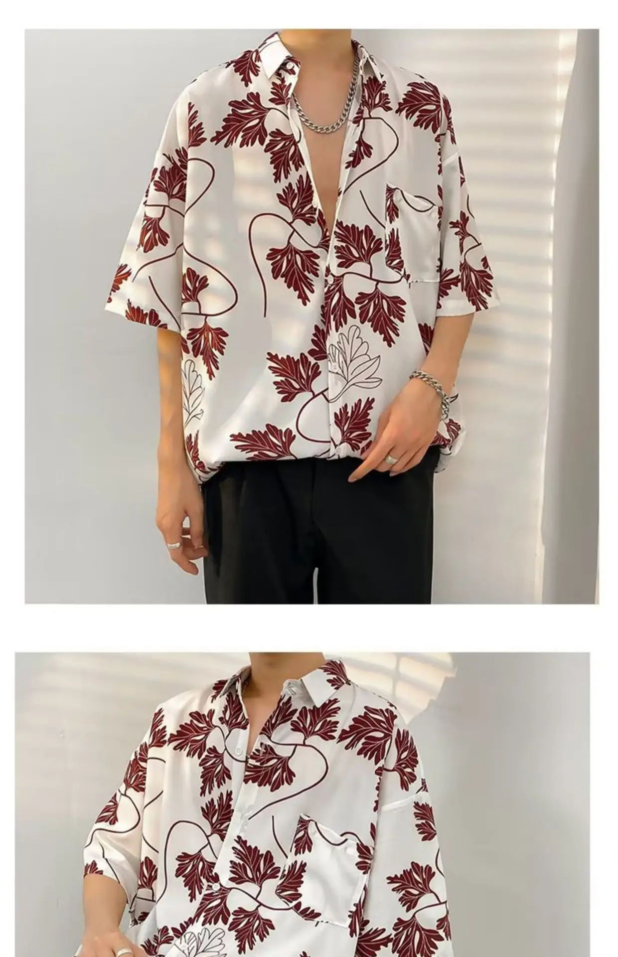 Men Vintage Floral Short Sleeve Shirt Yellow Black — feature 14