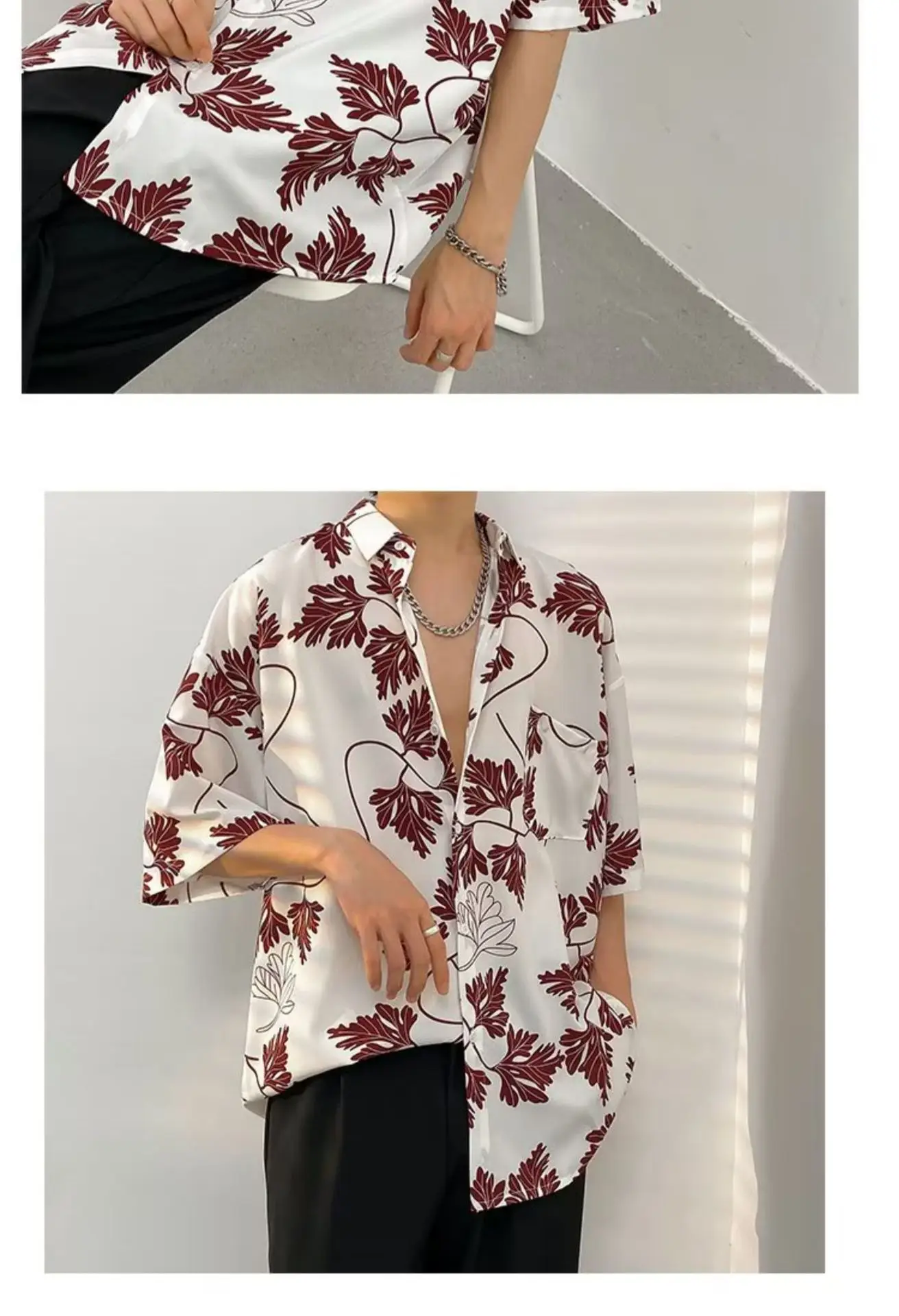 Men Vintage Floral Short Sleeve Shirt Yellow Black — feature 15