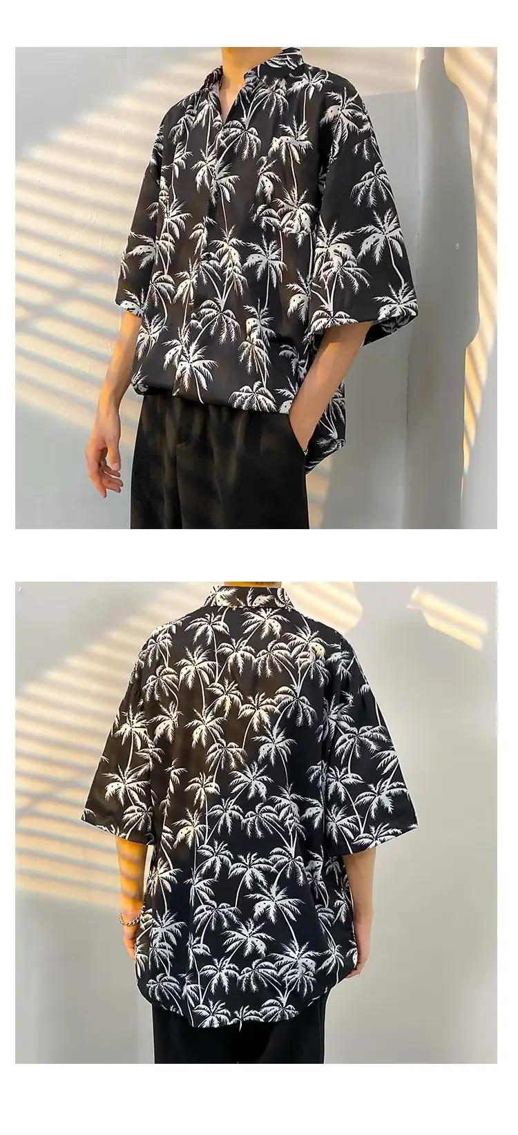 Men Vintage Floral Short Sleeve Shirt Yellow Black — feature 16