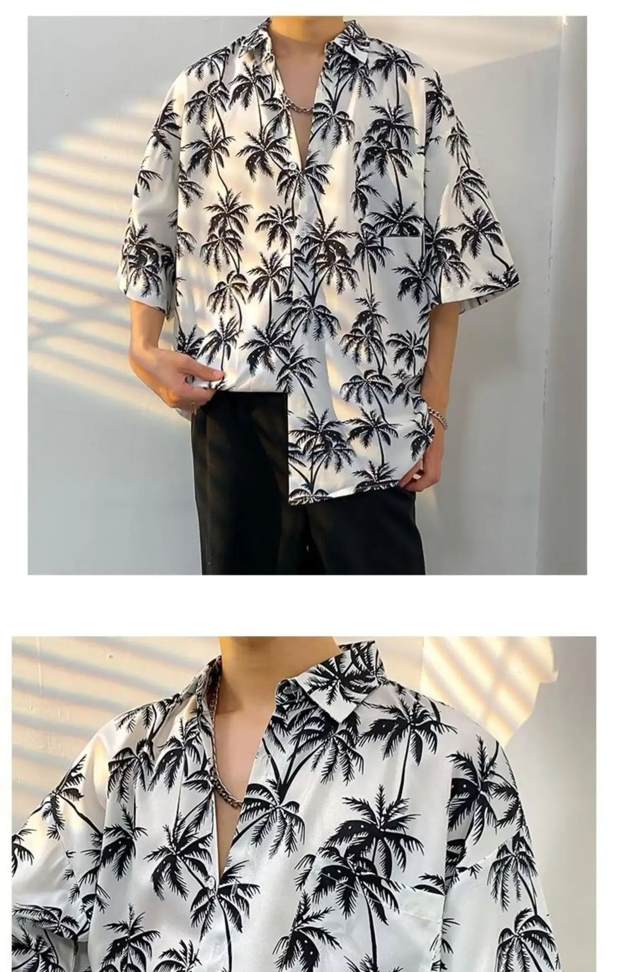 Men Vintage Floral Short Sleeve Shirt Yellow Black — feature 17