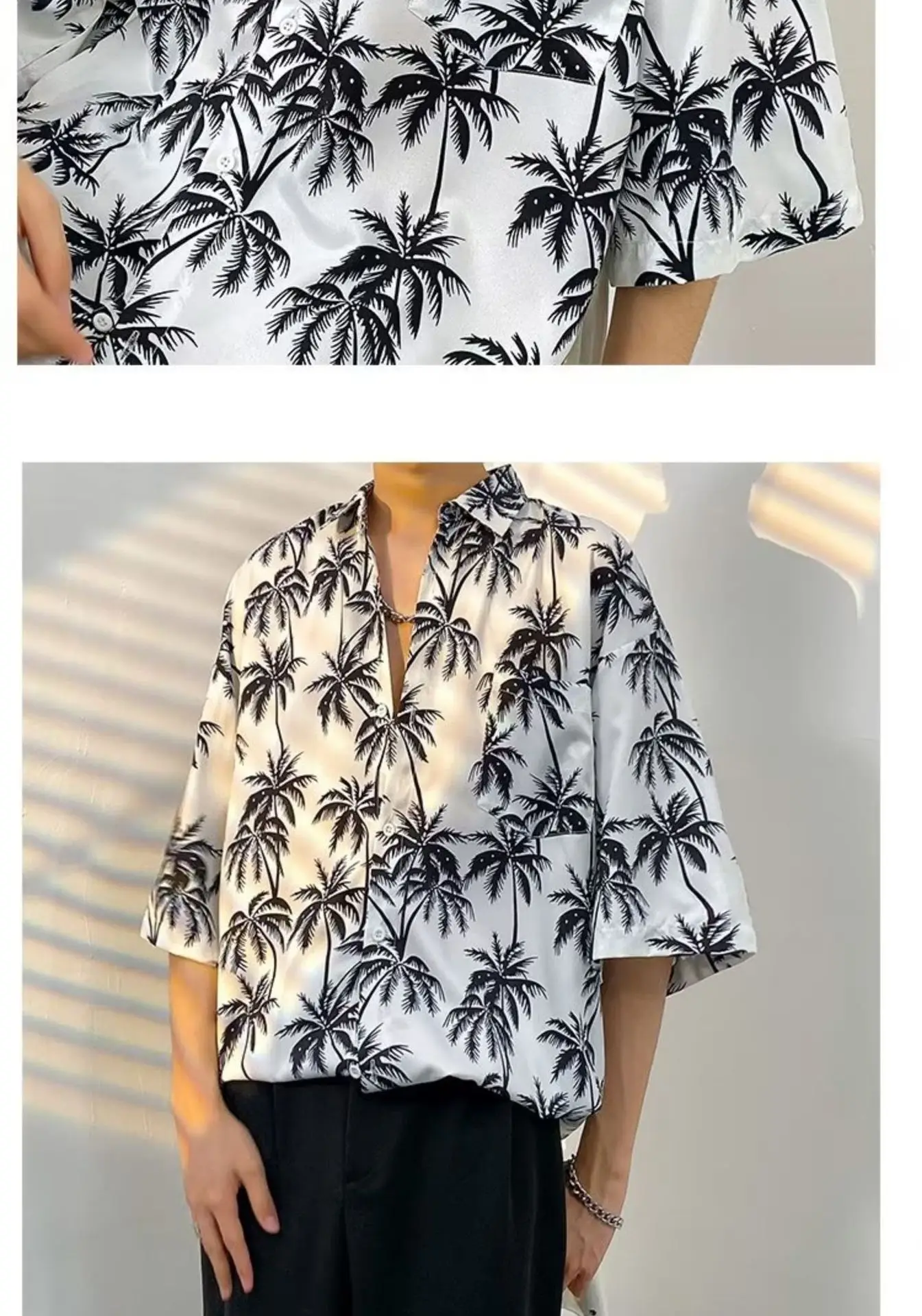 Men Vintage Floral Short Sleeve Shirt Yellow Black — feature 18