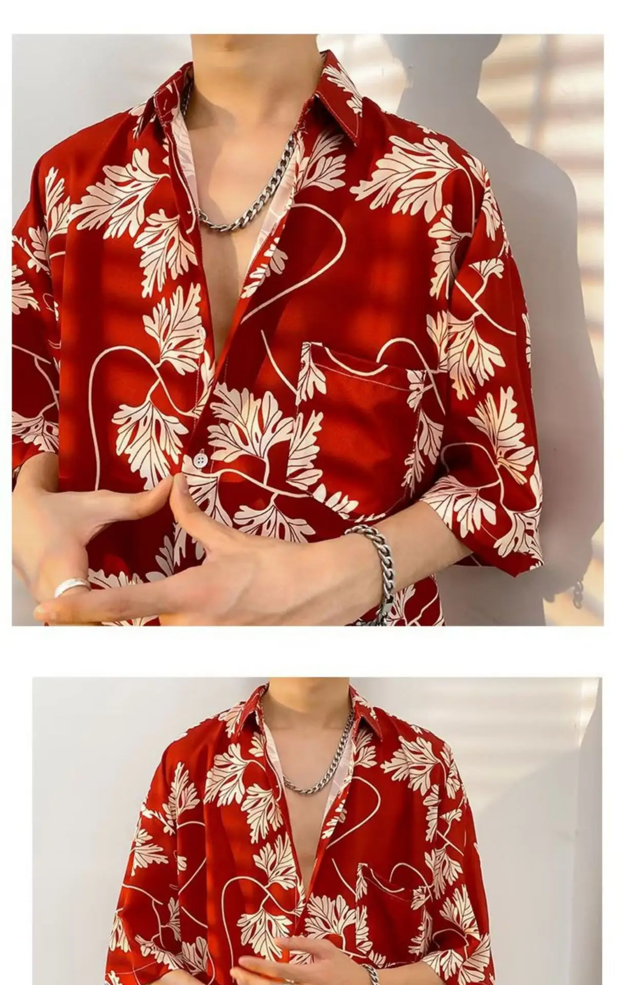 Men Vintage Floral Short Sleeve Shirt Yellow Black — feature 4