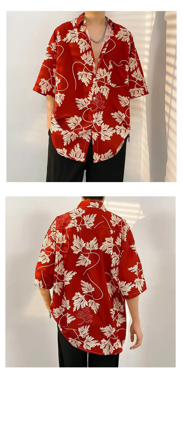 Men Vintage Floral Short Sleeve Shirt Yellow Black — feature 6