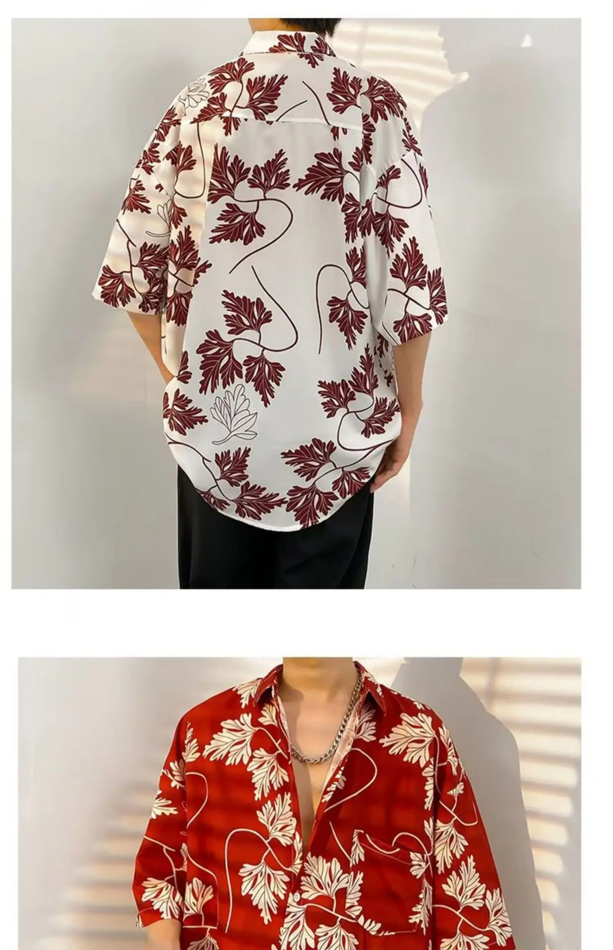 Men Vintage Floral Short Sleeve Shirt Yellow Black — feature 7