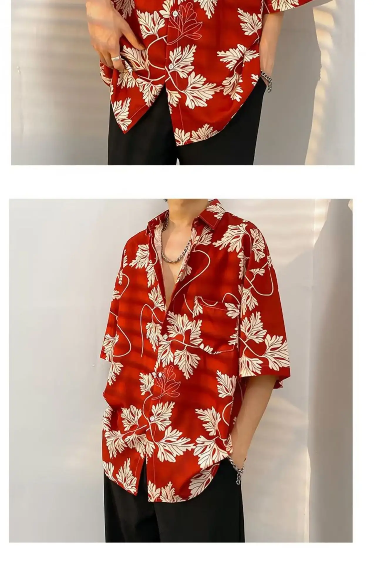 Men Vintage Floral Short Sleeve Shirt Yellow Black — feature 8