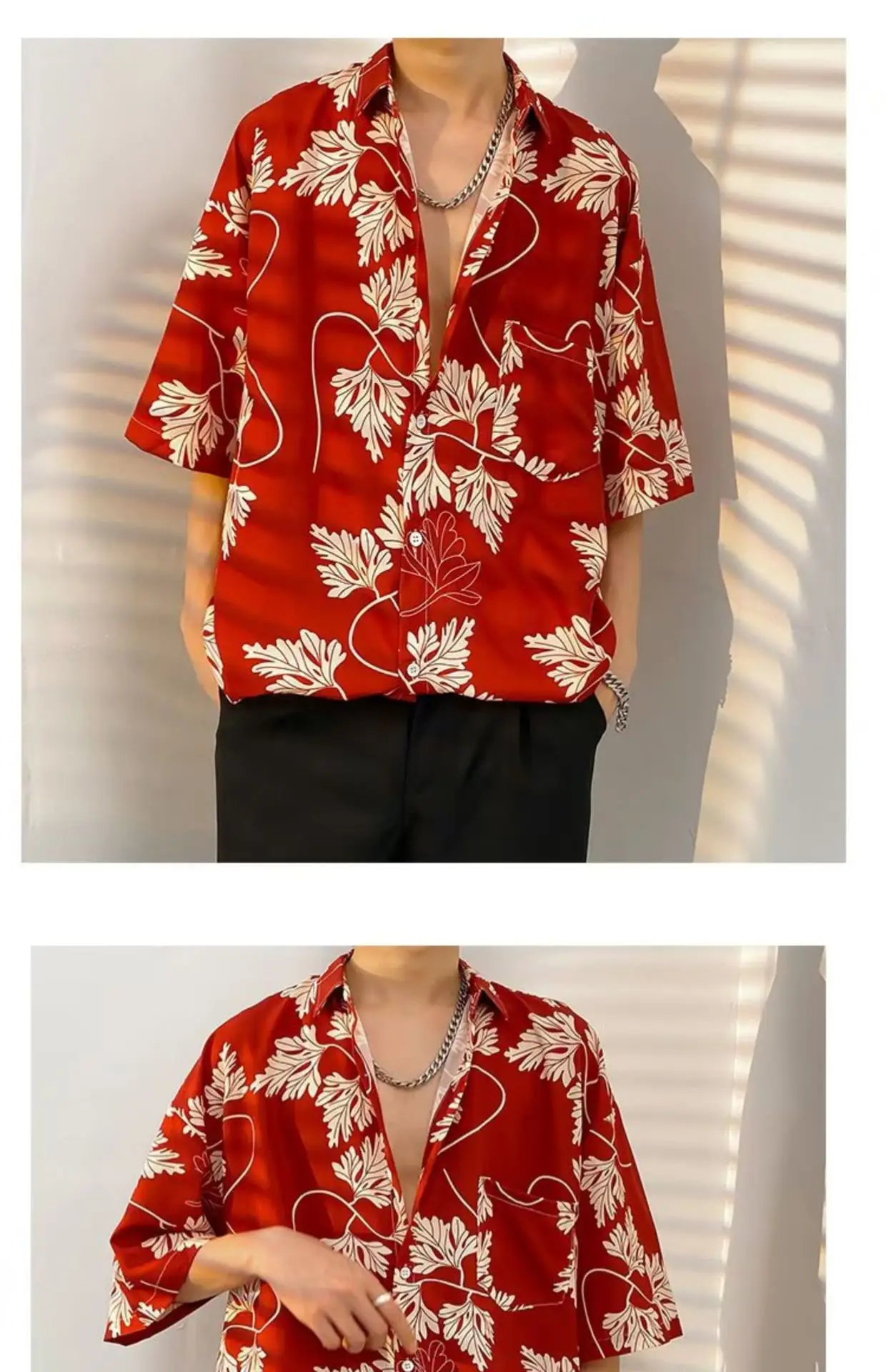 Men Vintage Floral Short Sleeve Shirt Yellow Black — feature 9