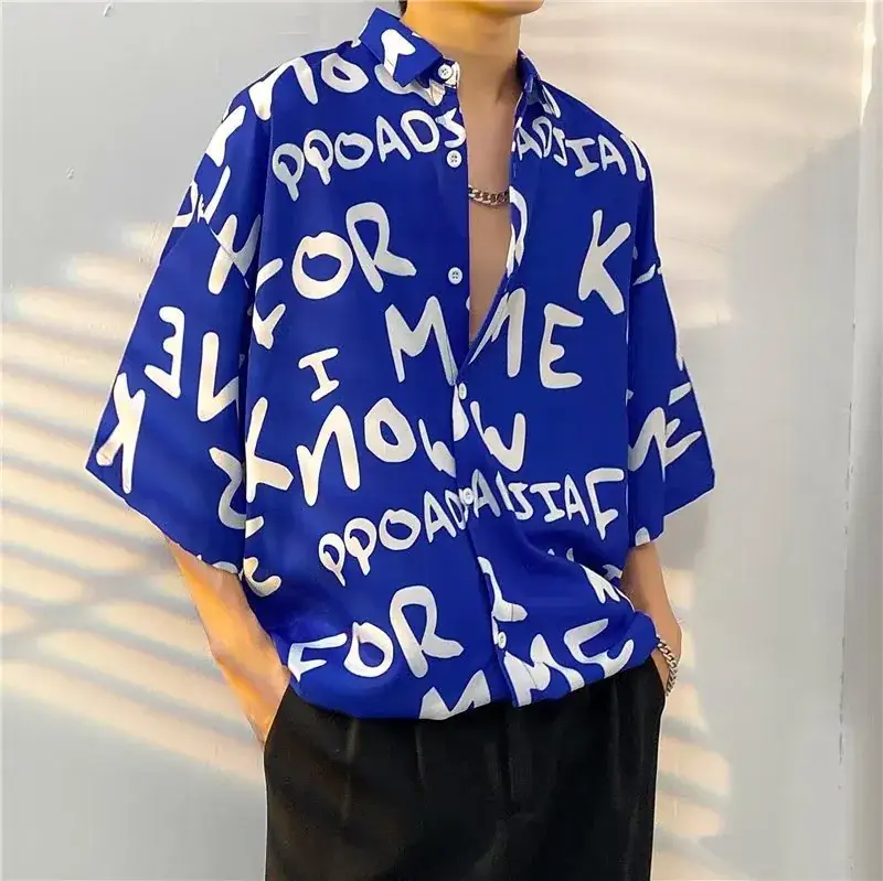 Men Vintage Floral Short Sleeve Shirt Yellow Black - Image 10
