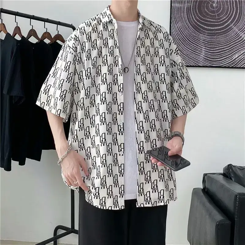 Men Vintage Floral Short Sleeve Shirt Yellow Black - Image 22