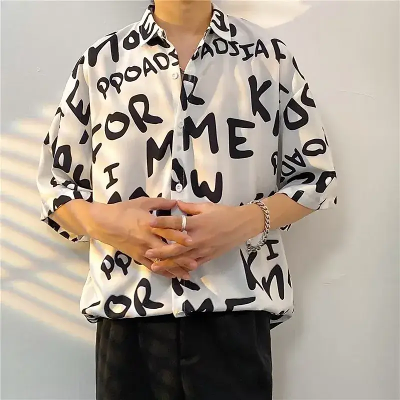 Men Vintage Floral Short Sleeve Shirt Yellow Black - Image 8