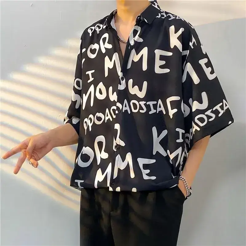 Men Vintage Floral Short Sleeve Shirt Yellow Black - Image 9