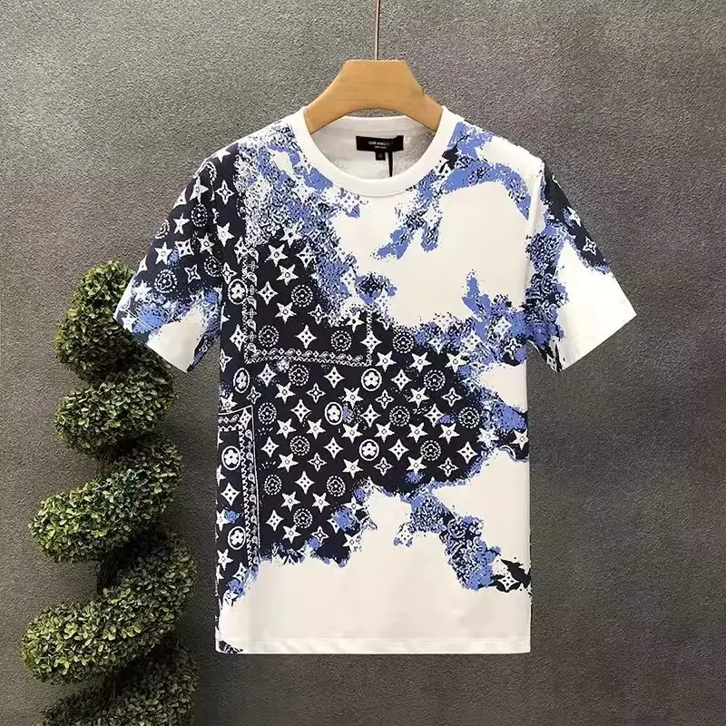 Men Slim Fit Blue Floral Short Sleeve T-Shirt - Image 4