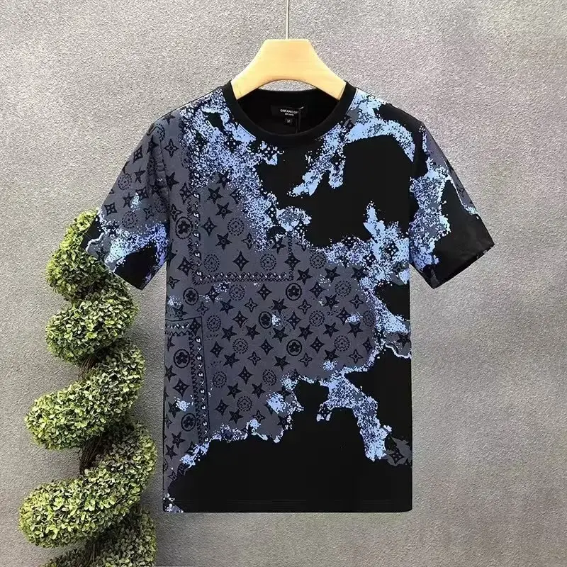 Men Slim Fit Blue Floral Short Sleeve T-Shirt - Image 5