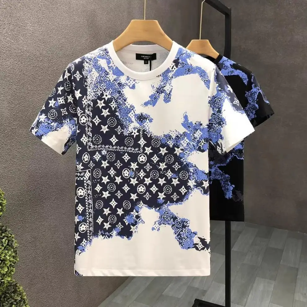 Men Slim Fit Blue Floral Short Sleeve T-Shirt — feature 1
