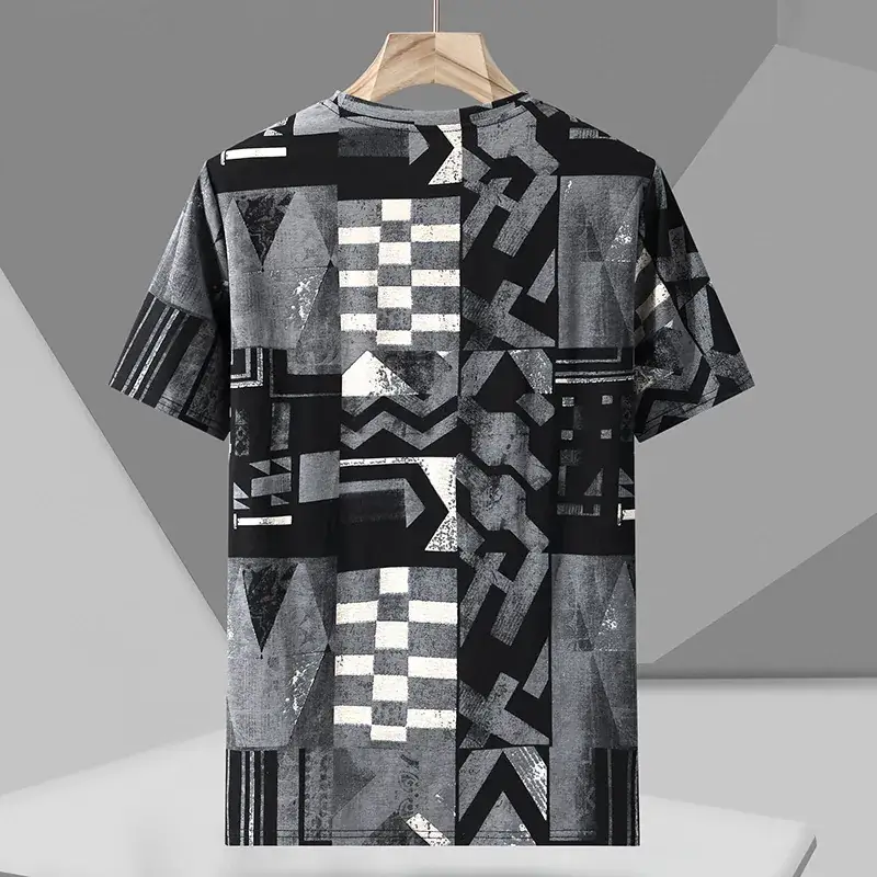 2023 Summer Men's Black White Geometric T-Shirt Plus Size - Image 5