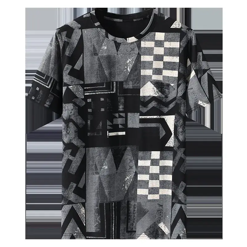 2023 Summer Men's Black White Geometric T-Shirt Plus Size - Image 7