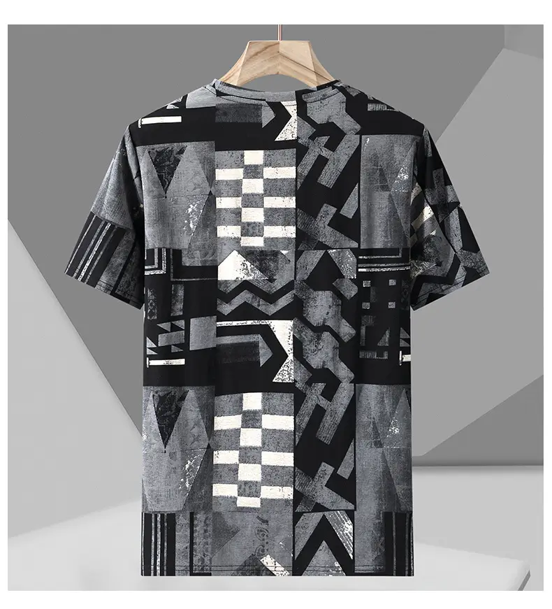2023 Summer Men's Black White Geometric T-Shirt Plus Size — feature 10