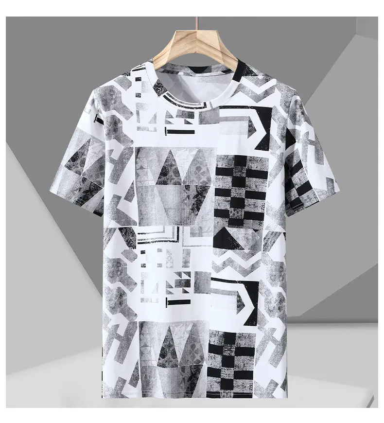 2023 Summer Men's Black White Geometric T-Shirt Plus Size — feature 11