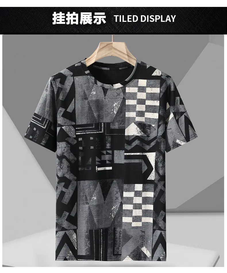 2023 Summer Men's Black White Geometric T-Shirt Plus Size — feature 9