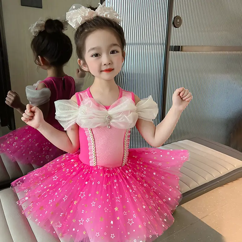 Girls Ballet Skirt Practice Suit Pink Sparkly Summer Dance Suit - Image 4