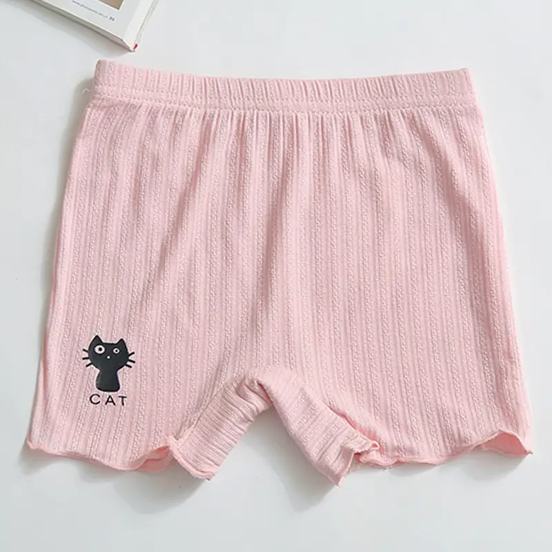 Girls Cotton Cat Print Shorts Grey Ruffled