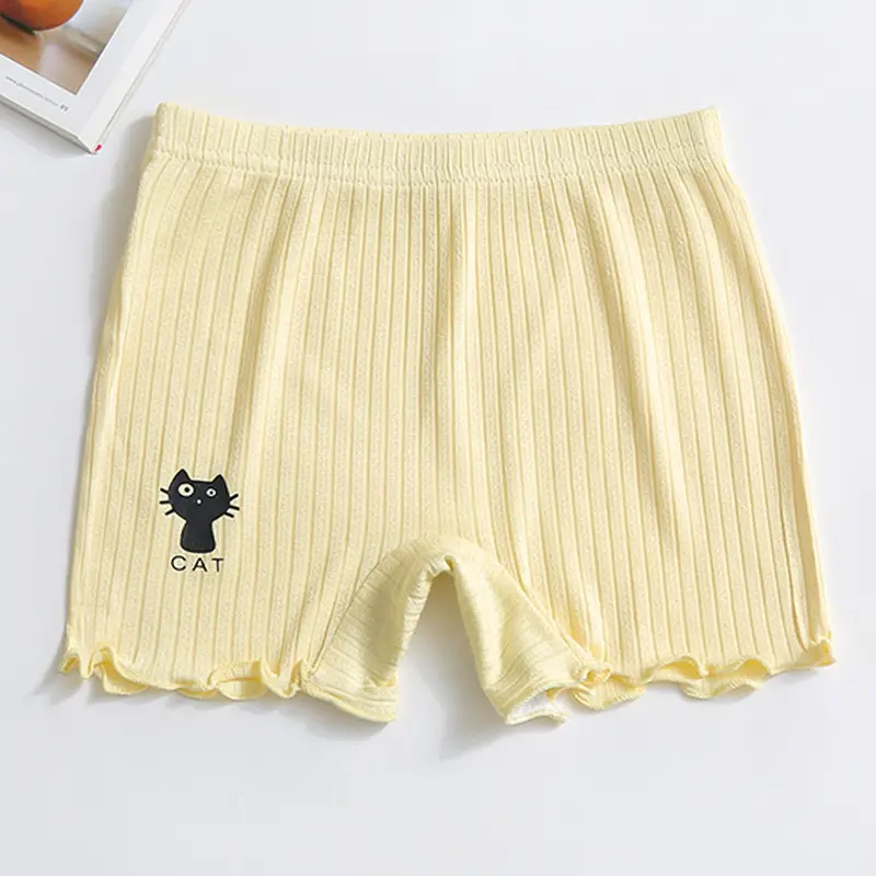 Girls Cotton Cat Print Shorts Grey Ruffled