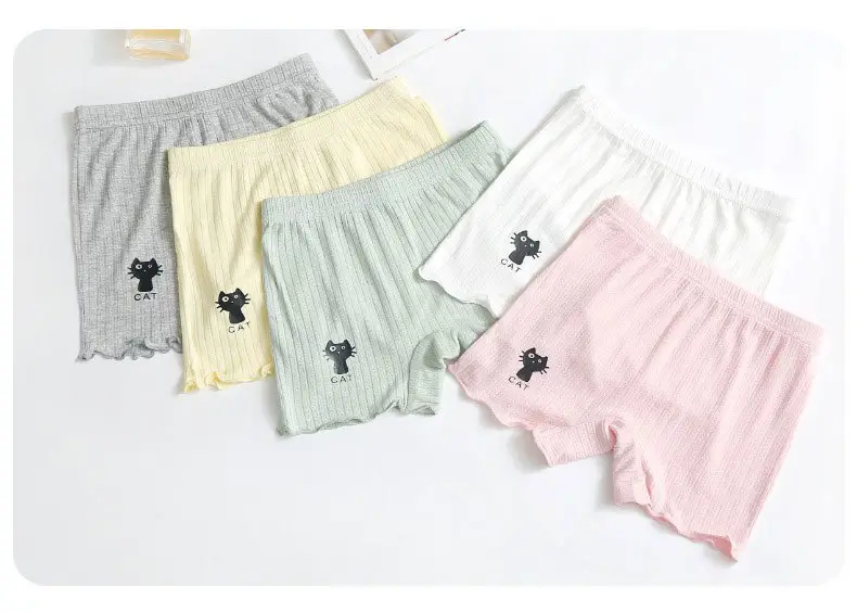 Girls Cotton Cat Print Shorts Grey Ruffled — feature 10